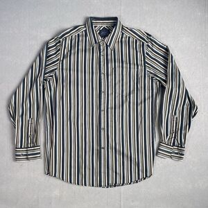 Indigo Palms Casual Dress Shirt Men Large Striped Button Down‎ Button Front Blue